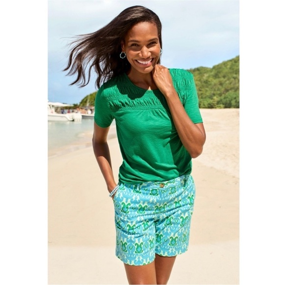 Talbots Relaxed Chino Shorts Teal Blue Green Ikat Medallion 10